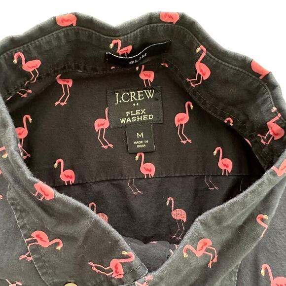 J Crew Men's Flamingo Button Front Short Sleeve Shirt Size Medium Blue Pink - Picture 4 of 5